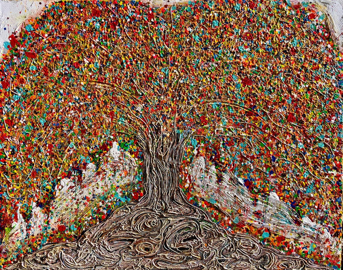 Yoram Gal – Tree of Life (60 x 48 in), original painting in acrylic, ink and gouache on canvas