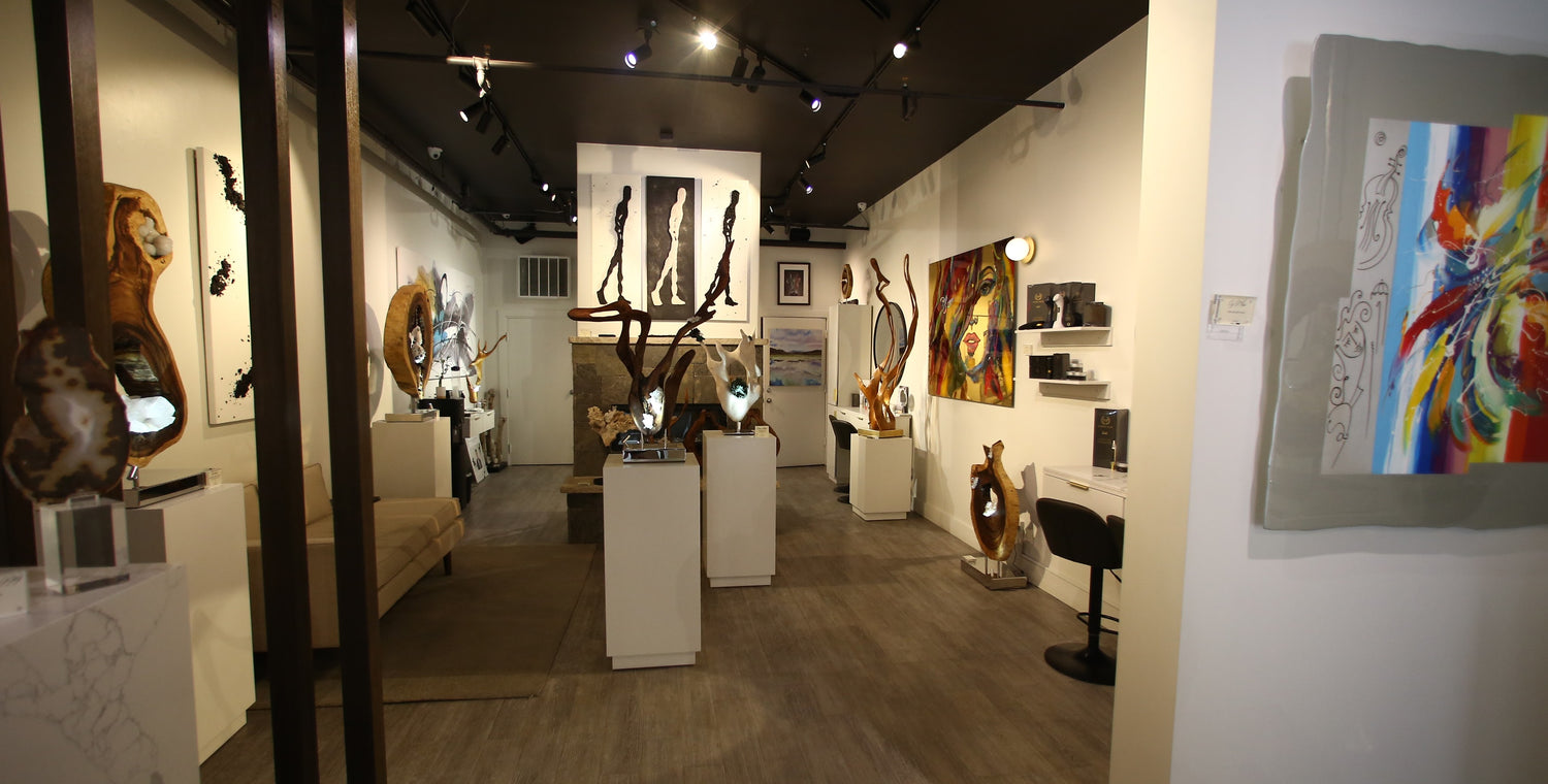 Inside of Gallery with sculptures and paintings