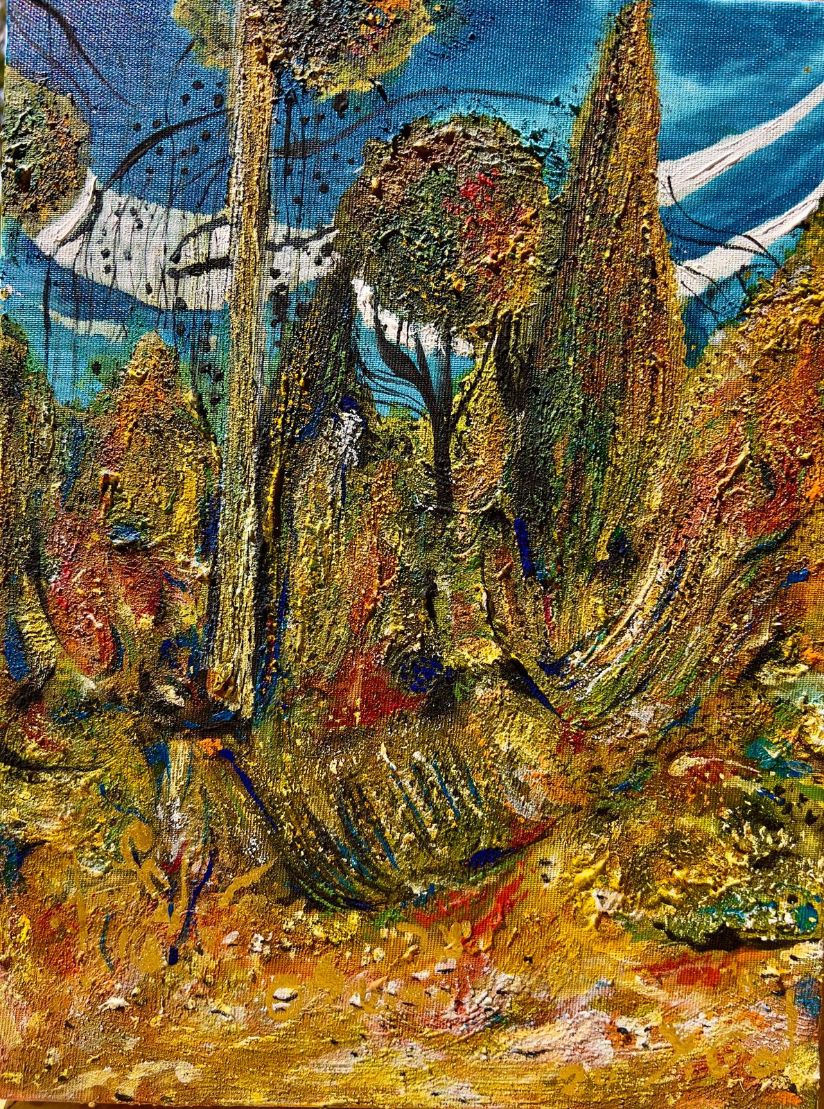 Yoram Gal – Jerusalem Forest, original painting in acrylic, ink and gouache on canvas