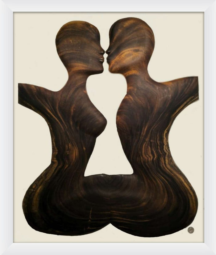 Derek Monturiol – The Twin Soul, original work in Guanacaste wood, resin and frame, view 1 of 2