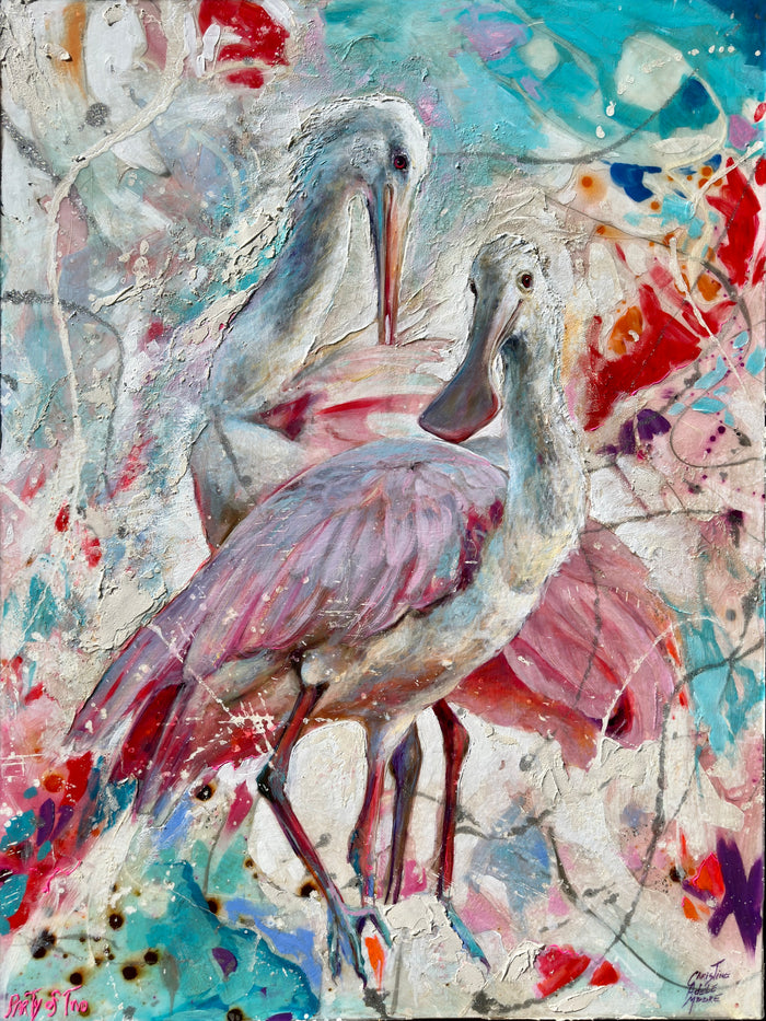 Christine Adele Moore – PARTY OF TWO, original painting in acrylic and mixed media on canvas