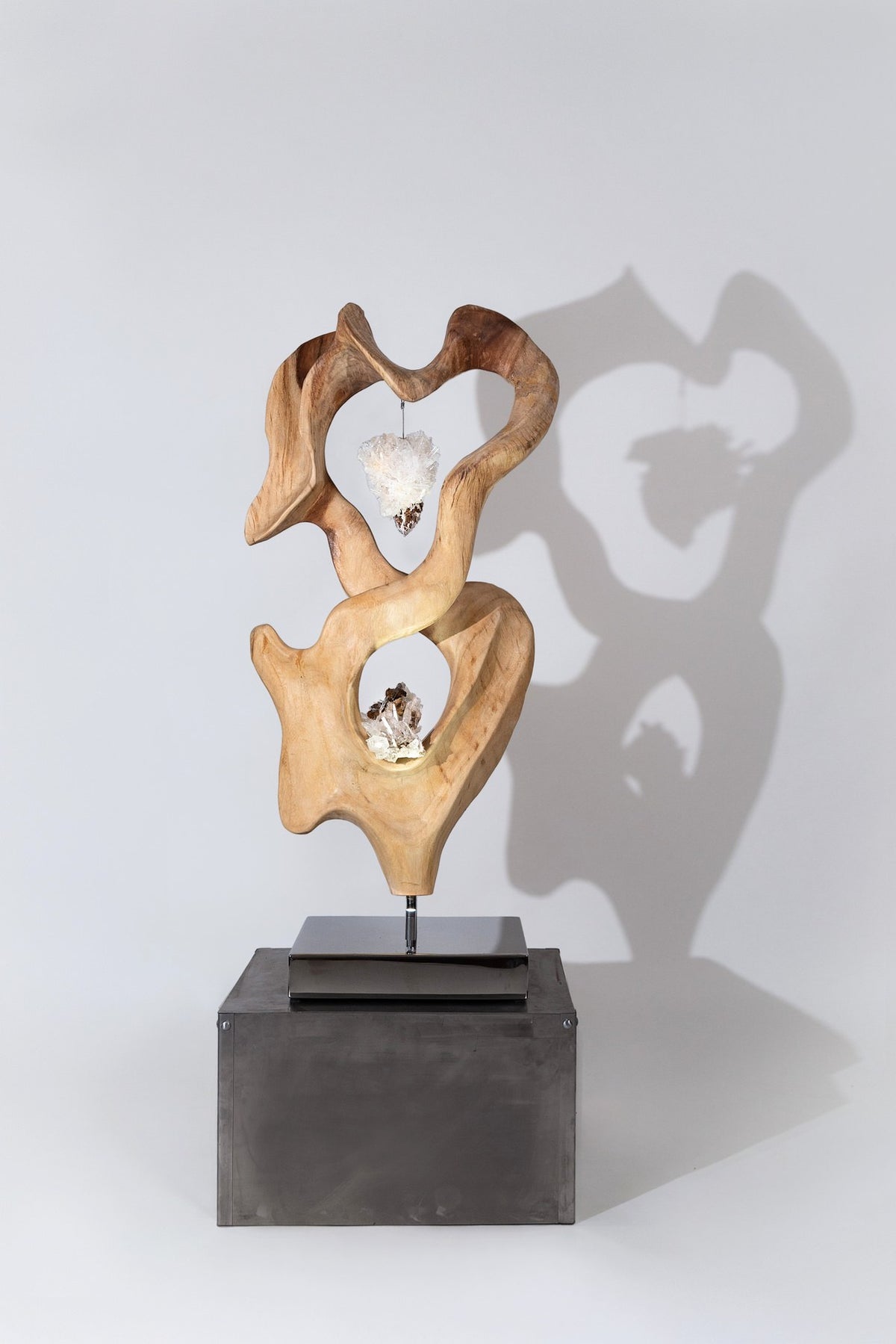 Dorit Schwartz – Heart of Light, original sculpture in monkey pot wood and quartz and Lemurian quartz, view 1 of 2
