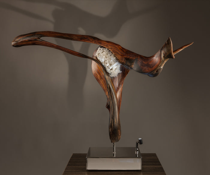 Dorit Schwartz – Pirouette, original sculpture in Japan law twin & white quartz and Indonesian rosewood