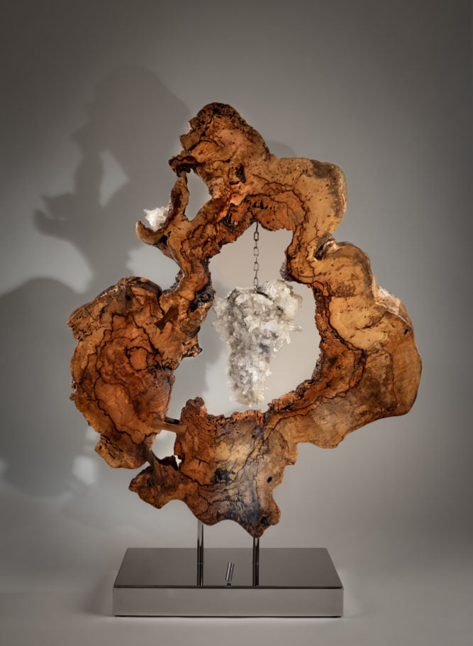 Dorit Schwartz – Divine Creation, original sculpture in white quartz, tamarind wood and high-polish stainless steel base