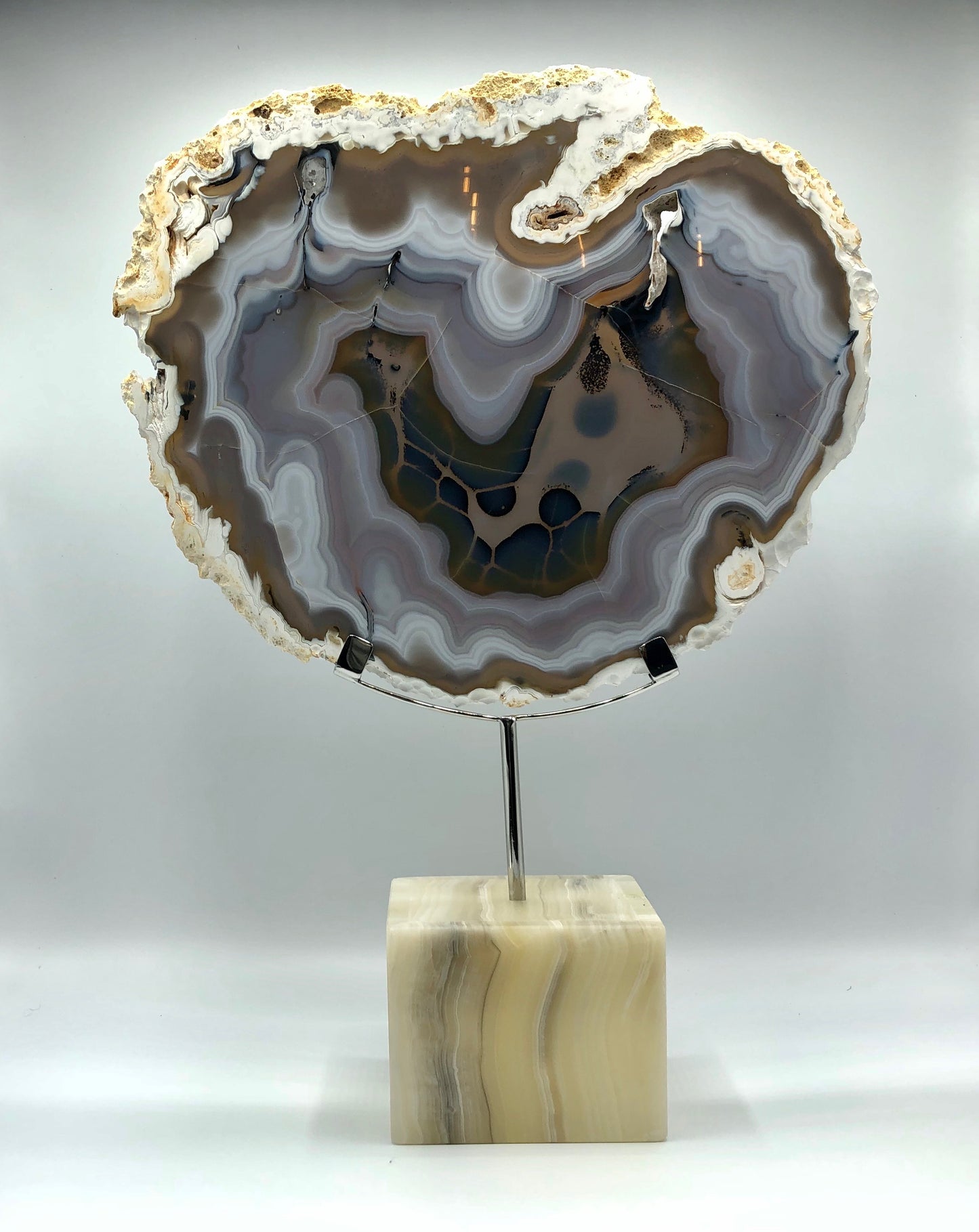 Dorit Schwartz, 20 x 15.5 x 6 in, Brazilian Agate on Onyx Base