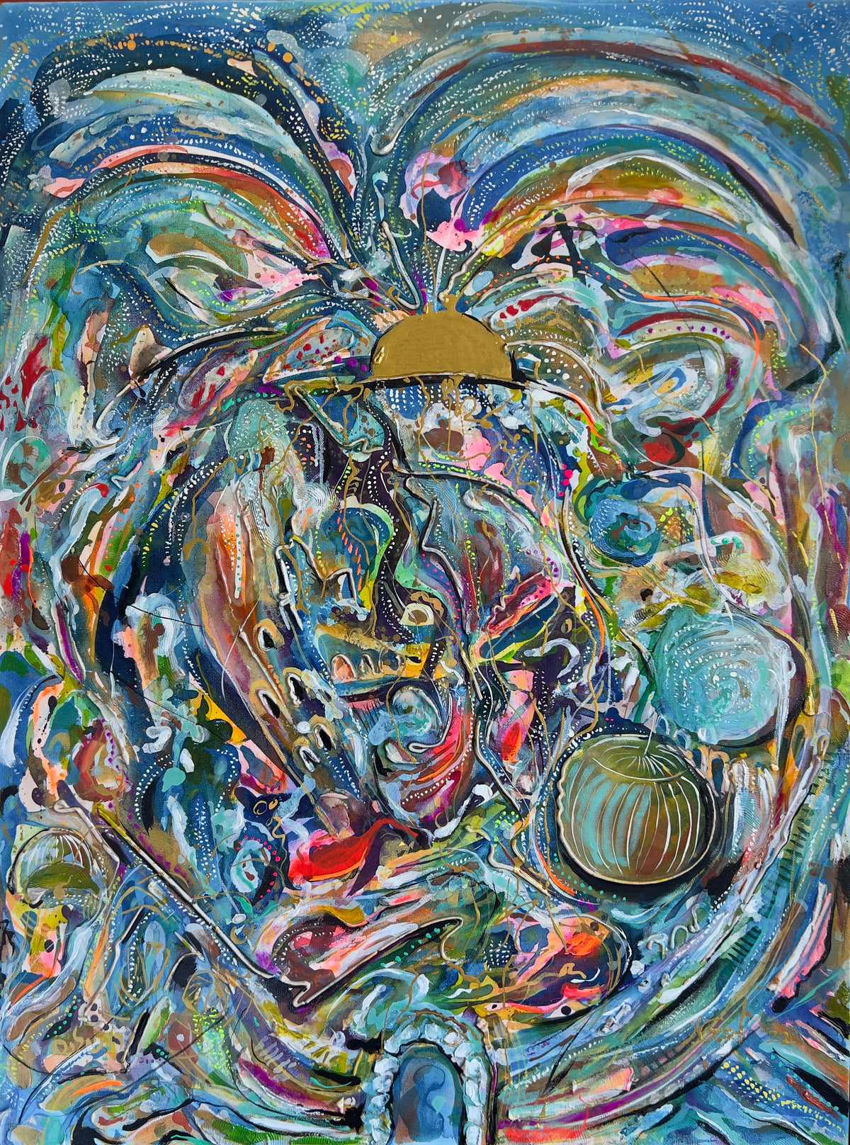 Yoram Gal – Jerusalem Night, original painting in acrylic, ink and gouache and more on canvas