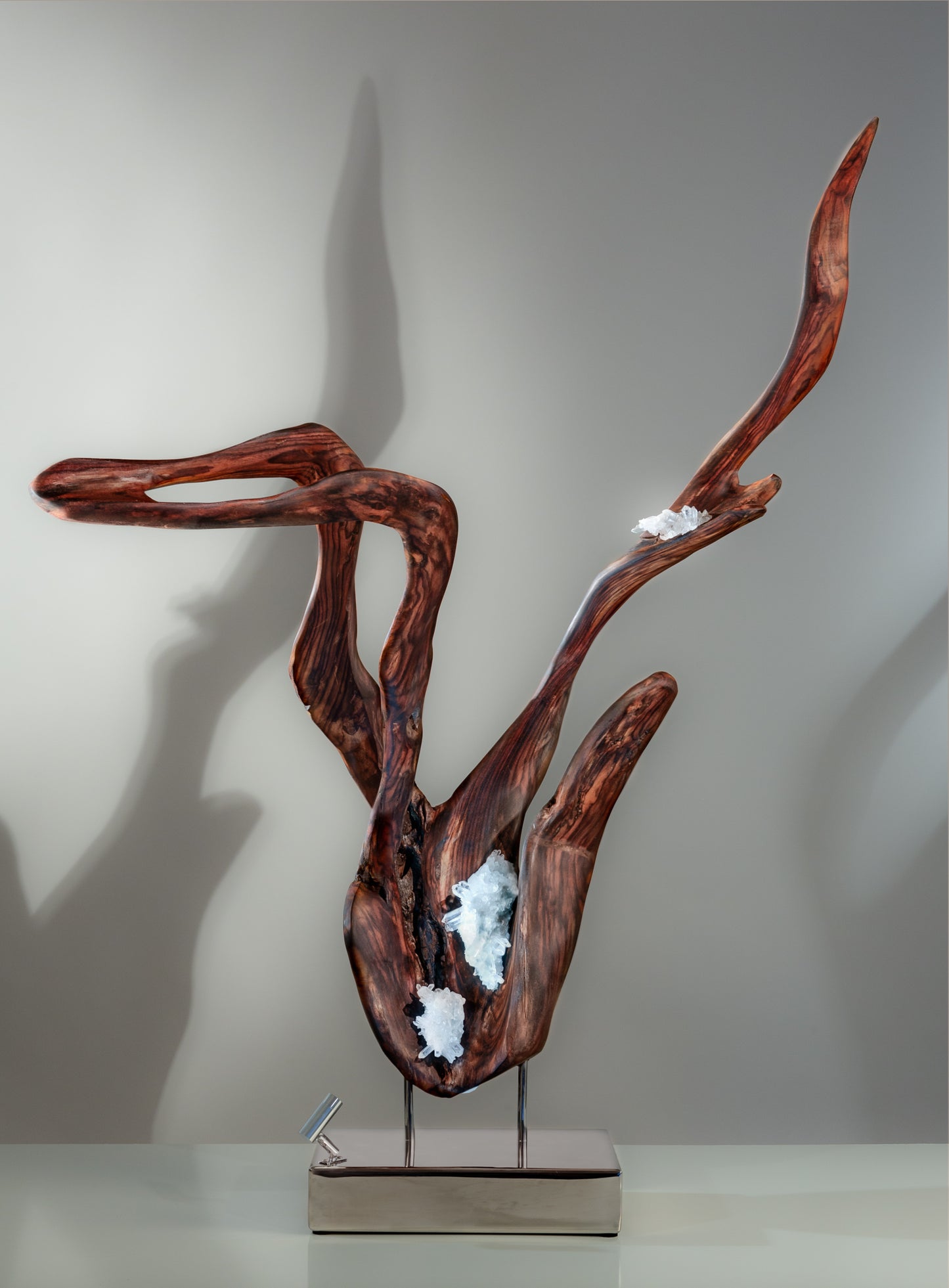 Dorit Schwartz, Quartz Crystal, Indonesian Ross wood, high polish stainless steel light