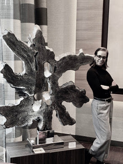 Dorit Schwartz, White Quartz, Teak Wood, High-Polish Stainless Steel Base, Lights