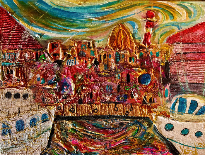Yoram Gal – Jaffa Port, original painting in acrylic, ink and gouache on canvas