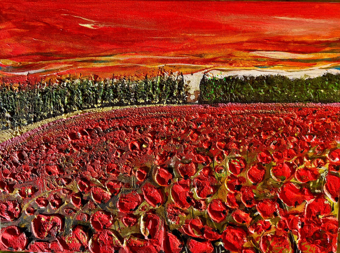 Yoram Gal – Galilee Poppies, original painting in acrylic, ink and gouache on canvas