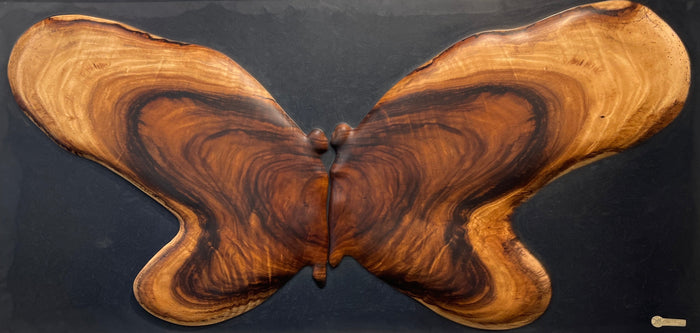Derek Monturiol – Butterfly, original work in Guanacaste wood, resin and frame