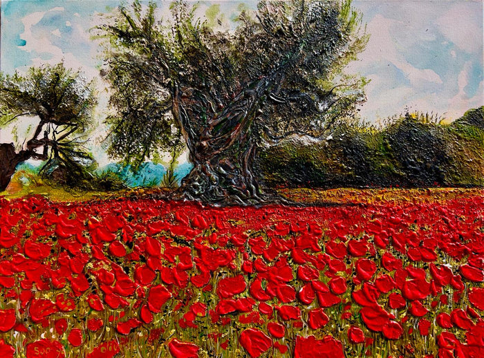 Yoram Gal – The 500 year old tree, original painting in acrylic, ink, gouache on canvas