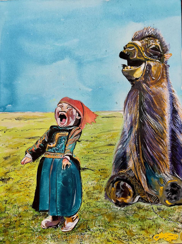 Yoram Gal – Mongolian Happiness, original painting in acrylic, ink, gouache on canvas