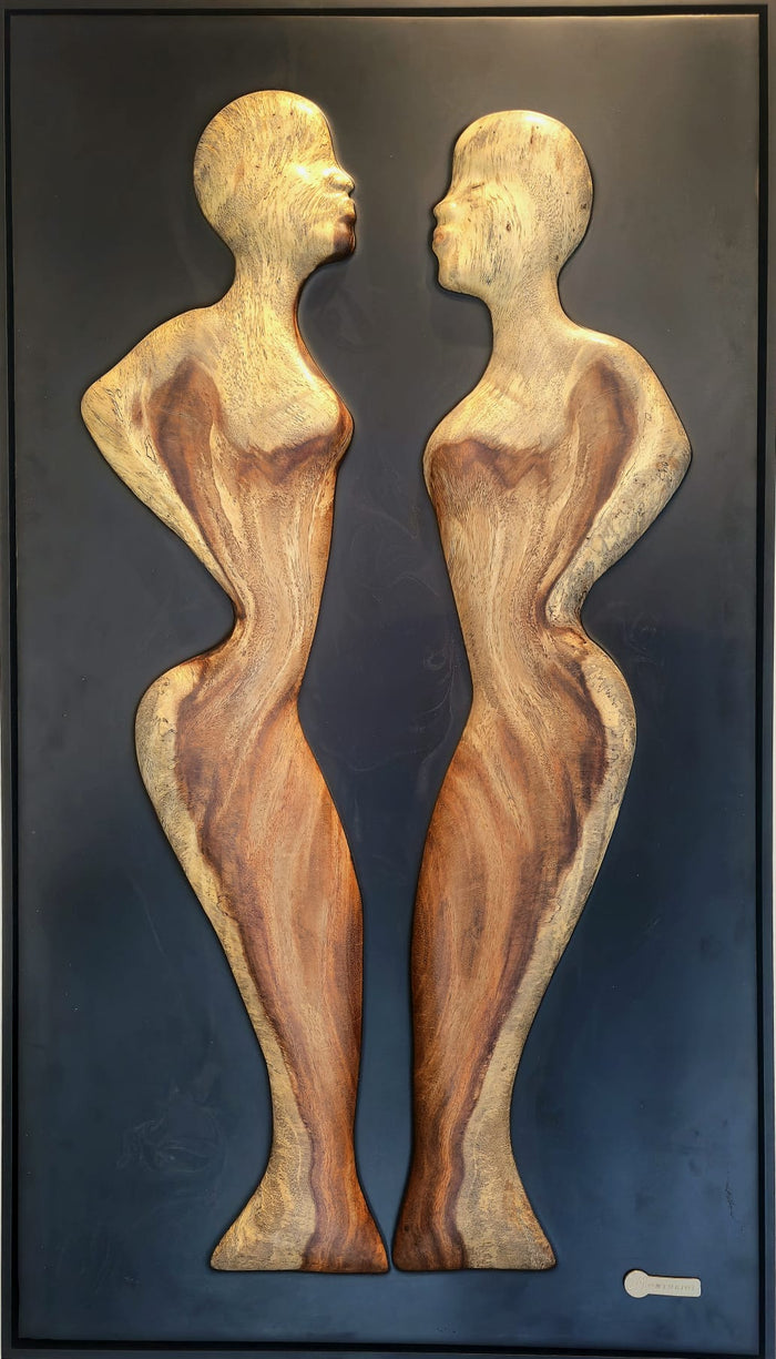 Derek Monturiol – Women Soulmates, original work in Guanacaste wood, resin and frame