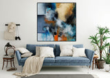 Pablo and Efraín Castro – Oleo (52 x 52 in), original painting in oil on canvas, shown above a sofa in a living room