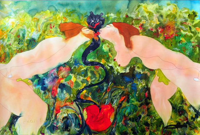 Yoram Gal – Adam and Eve, original painting in acrylic, ink and gouache on canvas