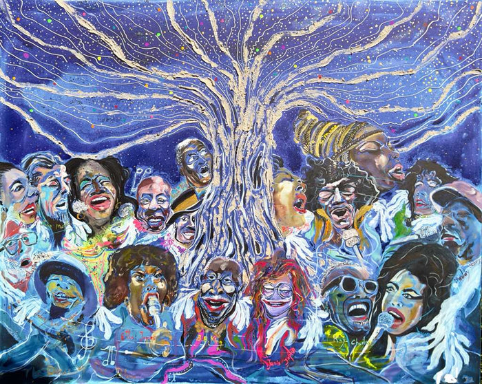 Yoram Gal – Dance of the Blues, original painting in acrylic, ink and gouache on canvas