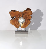 Dorit Schwartz – Ancient Light, original sculpture in olive wood, Colombia quartz and quartz crystal and steel base