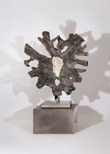 Dorit Schwartz – Illumination of the Soul III, original sculpture in teak root, quartz crystal and steel base, view 1 of 2