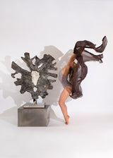 Dorit Schwartz – Illumination of the Soul III, original sculpture in teak root, shown with a dancer for scale