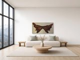Derek Monturiol – White Butterfly, visualization of the work above a sofa in a living room