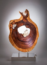 Dorit Schwartz – Graceful Core, original sculpture in quartz cluster acacia wood and high polish stainless-steel base