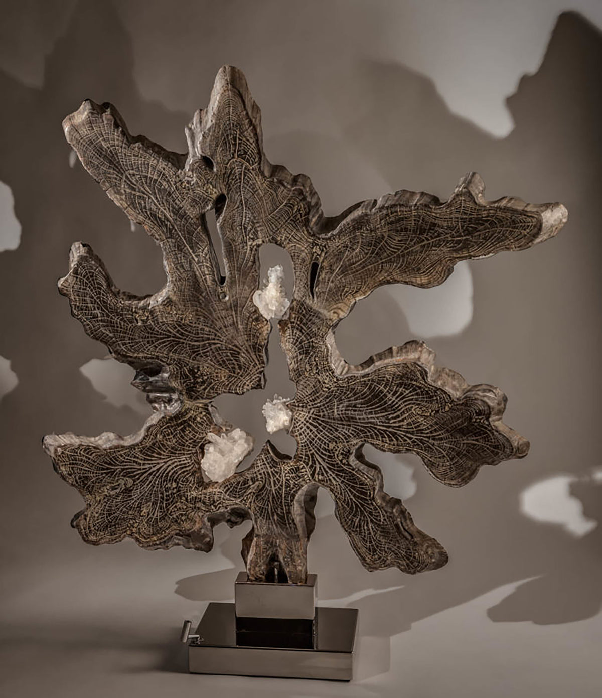 Dorit Schwartz – Infinite Ray, original sculpture in white quartz and teak wood, view 1 of 2