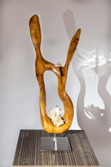 Dorit Schwartz – Graceful Touch, original sculpture in Lemurian quartz crystal and mahoni wood