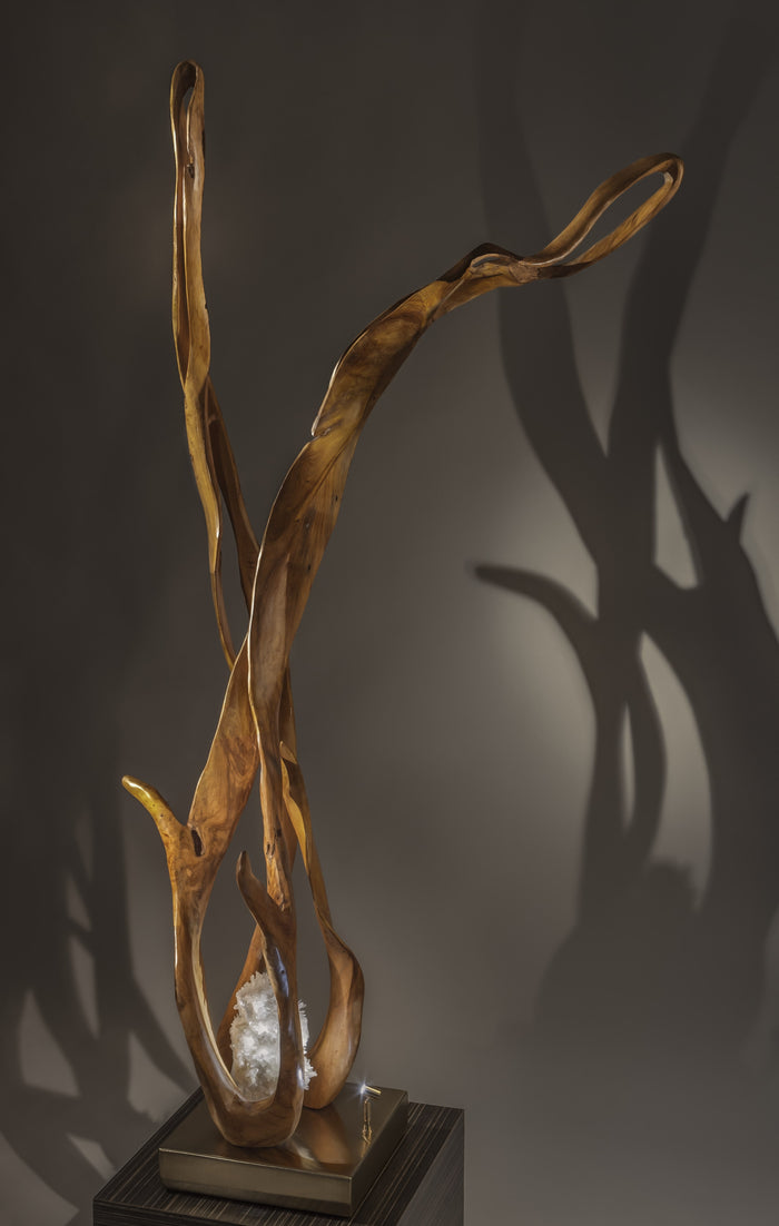 Dorit Schwartz – Lover Dancer, original sculpture in quartz crystal, mahoni wood and brass base